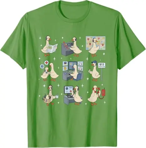 Silly Goose 911 Dispatcher Funny Emergency Call Operator T-Shirt Y2k Boys Fashion Goose Lover Graphic Tee Police Dispatch Gift