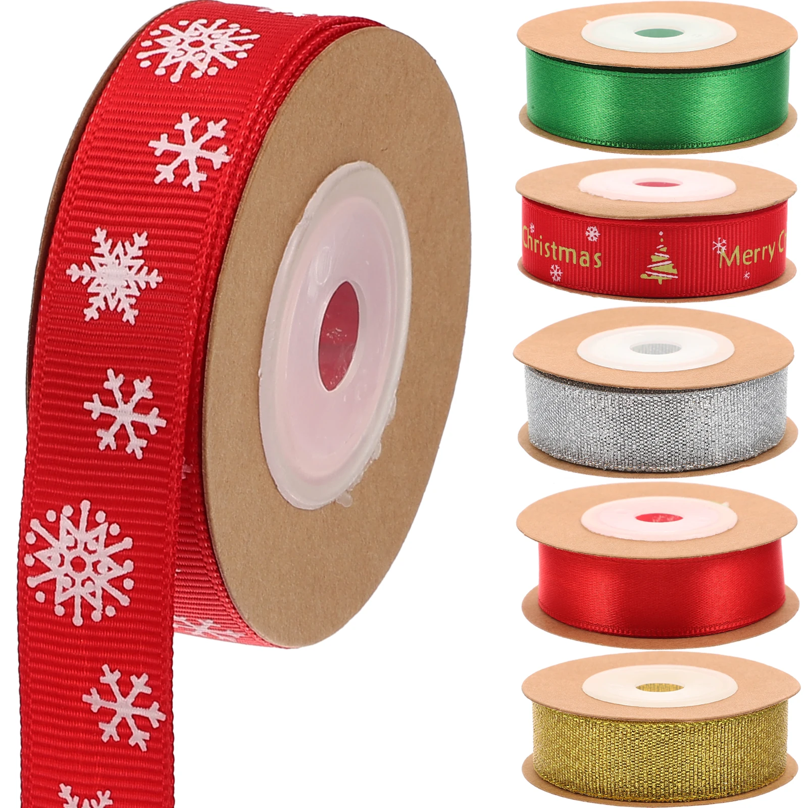 

6 Rolls Flowers Christmas Decoration Ribbon Ribbons Polyester Wrapping Wired Holiday