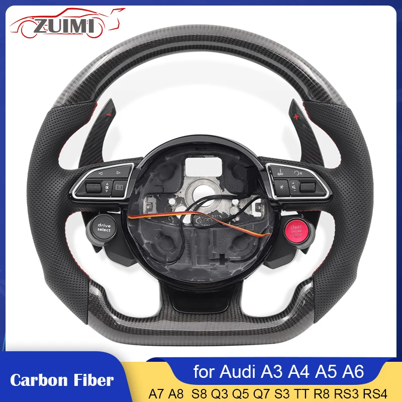 2 Button Style Carbon Car Steering Wheel Full Set for Audi R8 A3 A4 A5 A6 A7 Q3 Q5 Q7 Q8 S3 S4 S5 S6 S7 RS3 RS4 RS5 RS6 RS7