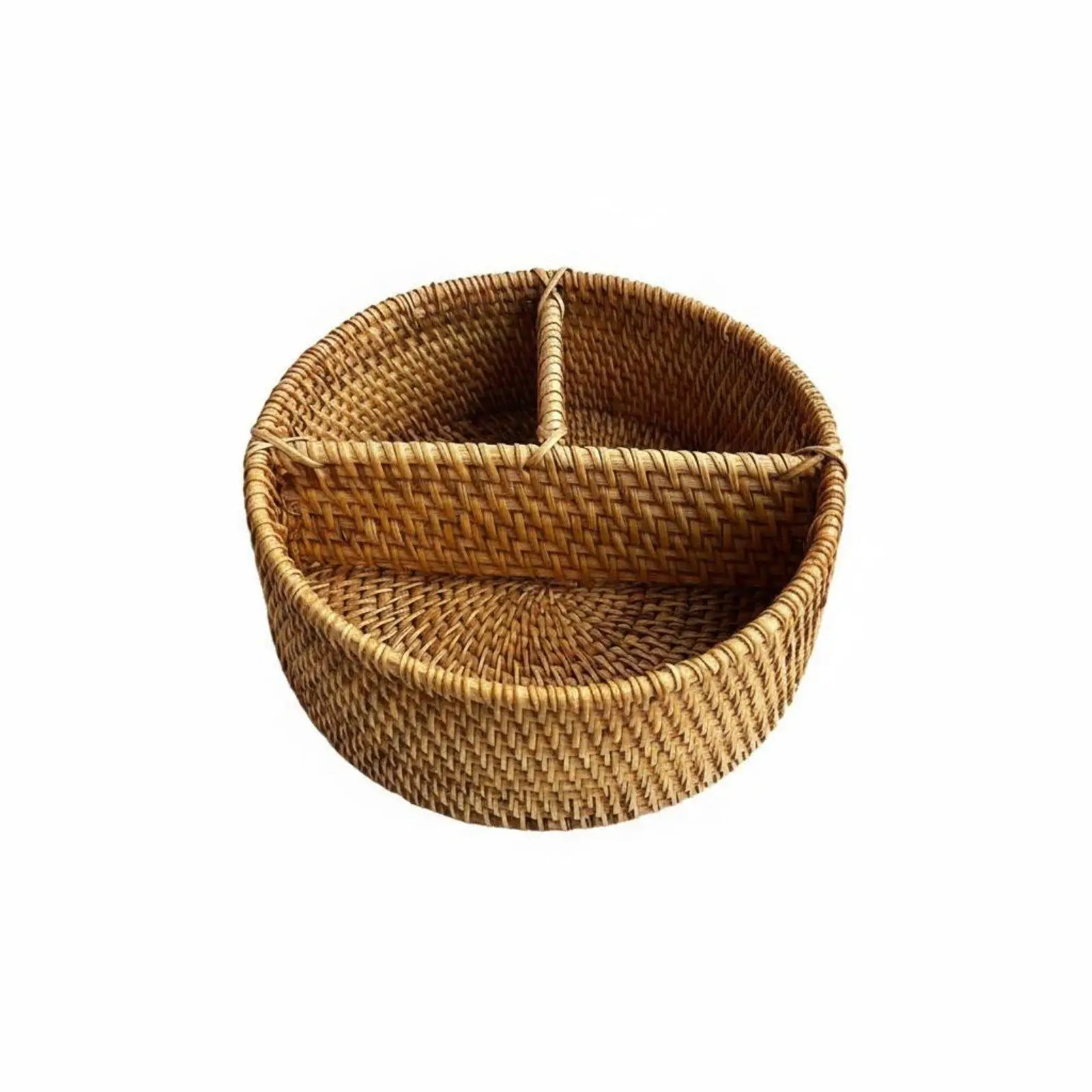 Handcrafted Round Rattan Storage Basket Vintage Desktop Storage Furniture Organizer Box for Home