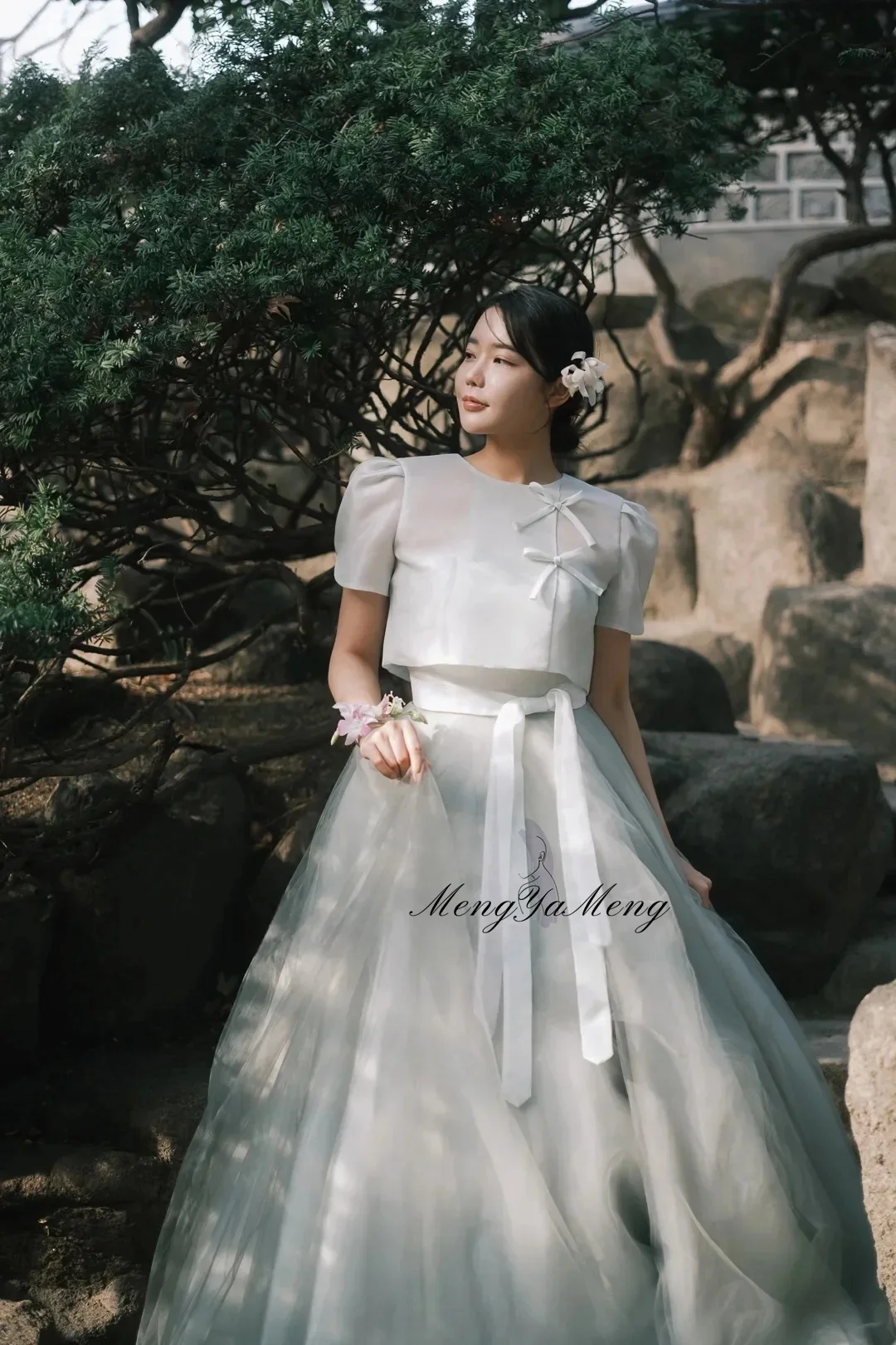 New Hanbok A-Line 2PCS Wedding Dresses Short Sleeves Ribbon Pleat Customized Korea Photoshoot Plus Size Floor-Length 2026
