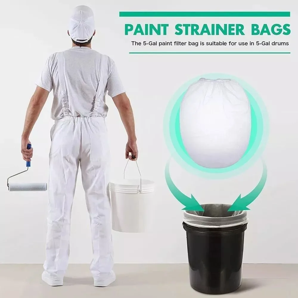5Pcs Convenient Top Opening Paint Strainer Bags Dacron Fine Mesh Paint Screen Net Home Decoration White Filter Bag
