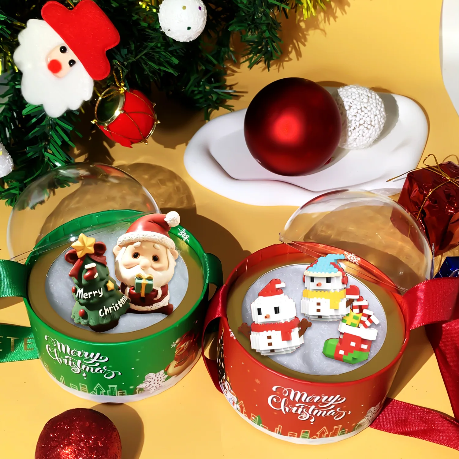 Christmas Gift Boxes Transparent Hemisphere Hug Bucket Xmas Eve Apple Box Dessert Gifts Packaging Bags Merry Christmas Empty Box