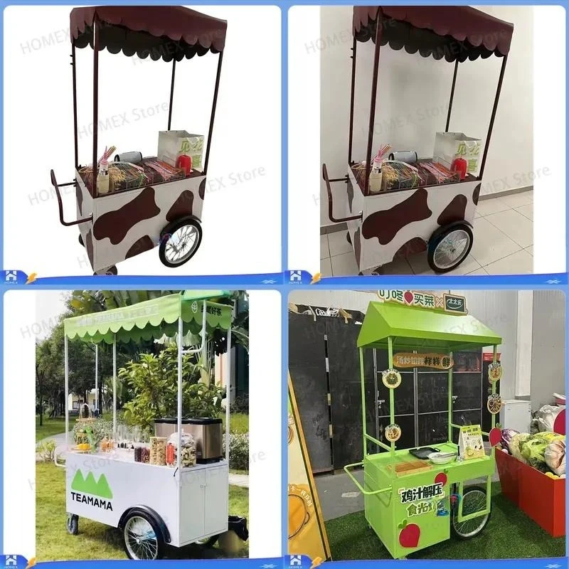Mobile Hand Push Ice Cream Cart Display Refrigerator Snack Juice Food Vending Trolley Beach Outdoor Commercial Freezer for