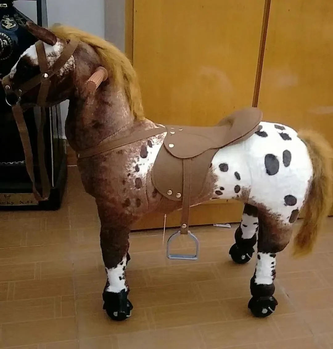 80 سنتيمتر 31 بوصة عالية ركوب على الحصان ألعاب من نسيج مخملي مع عجلات محشوة الحيوانات حصان طروادة تتحرك الحصان دمية للأطفال رياض الأطفال الدعائم #6