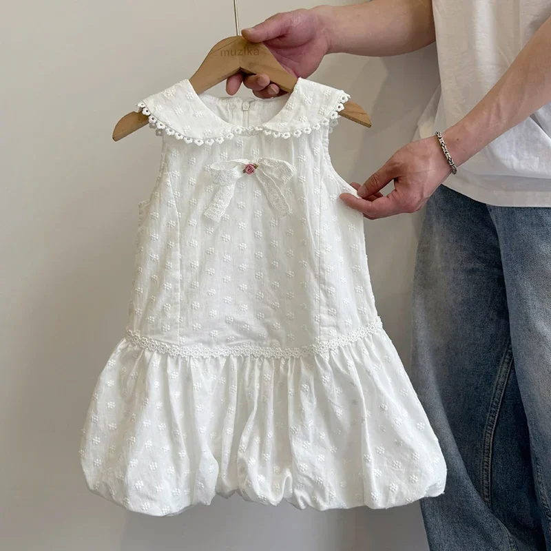2026 New Summer Sister Clothing 2-8Yrs Baby Girl Birthday Party Dress Sleeveless cotton solid color Kids Princess Dresses