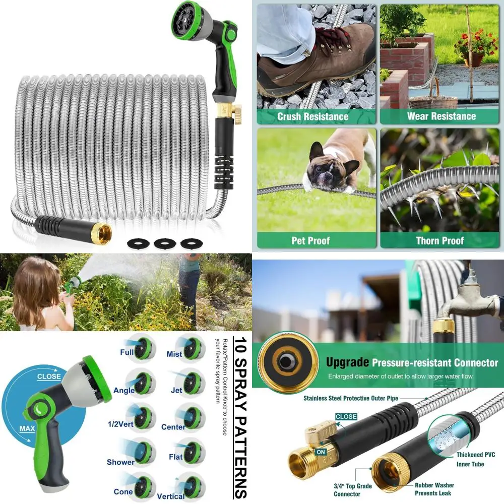 

Гибкий легкий садовый шланг из нержавеющей стали — сверхмощный 200 футов, 10-стороннее сопло, прочный, без изгиба, не спутывается, подходит для