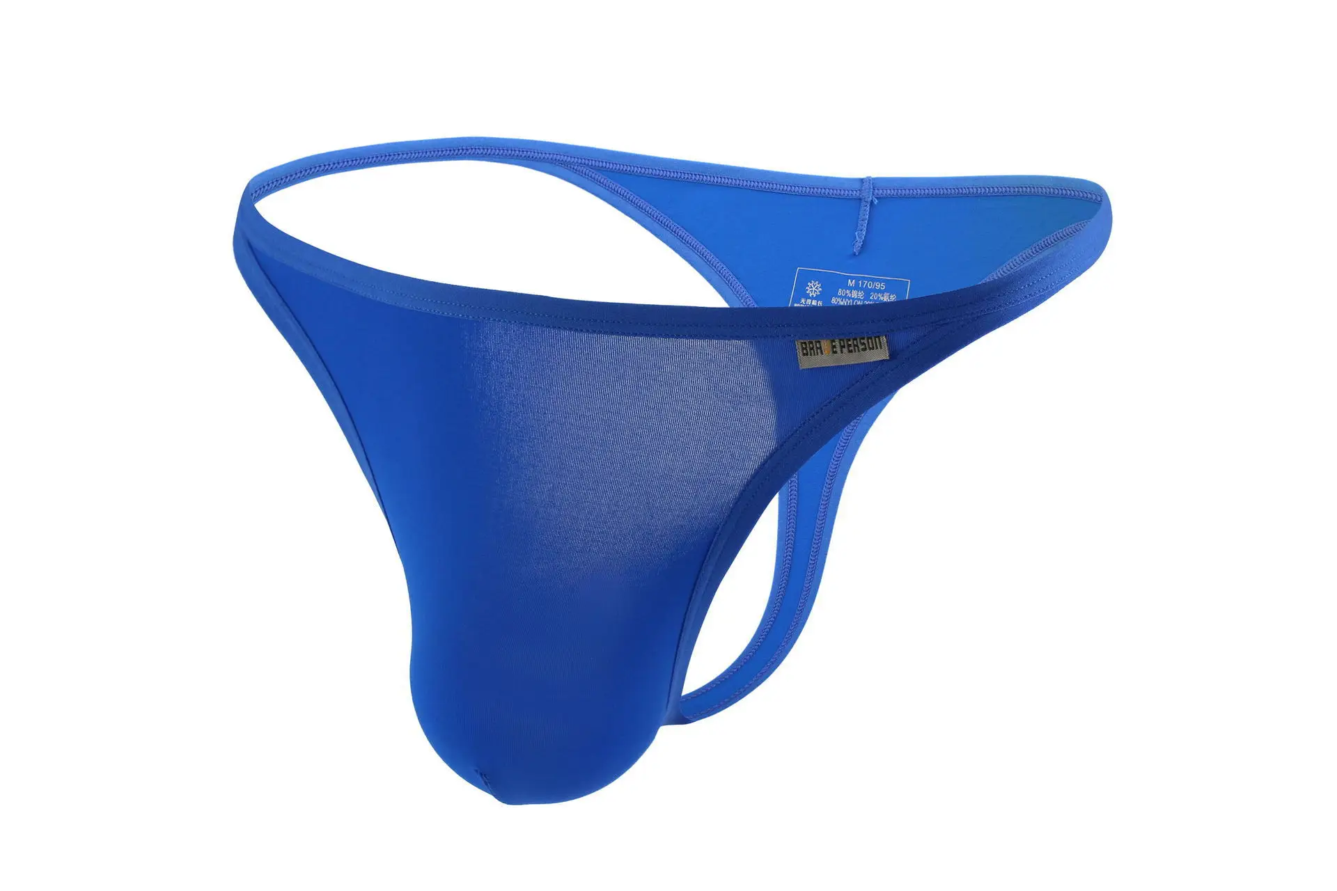 Men's Single T-Back Thong Sexy Low Waist Ice Silk U Convex Pouch Briefs