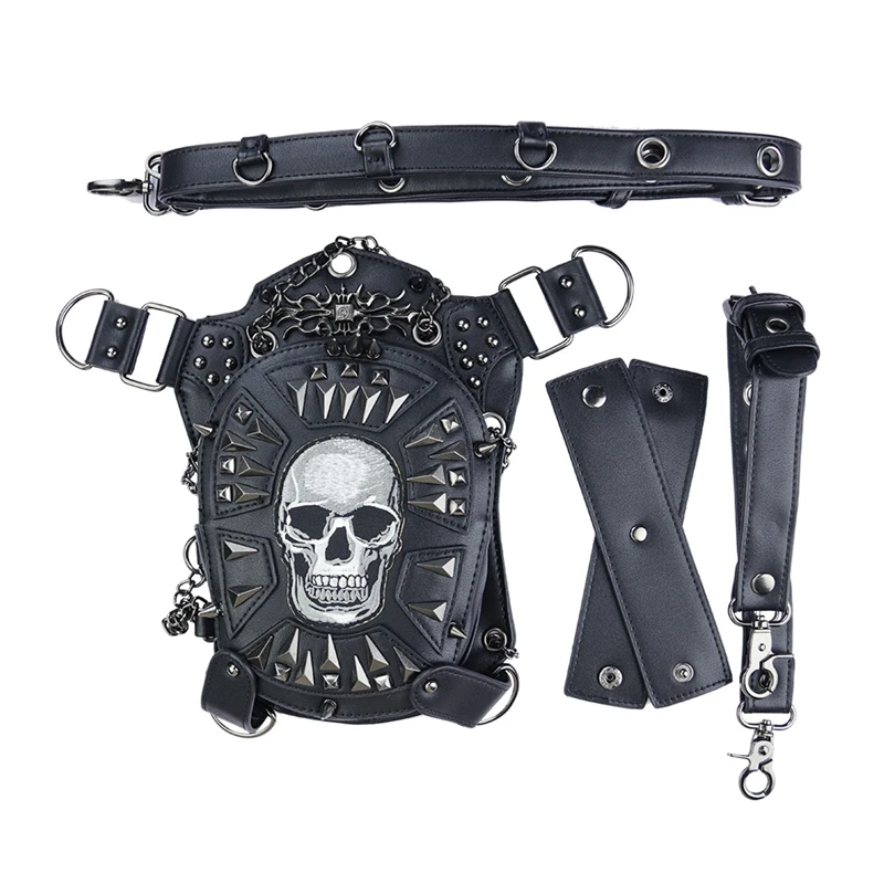 Gothic Steampunk Skull Bag Punk Women Messenger Bag Leather Rivet Waist Leg Bags Fashion Retro Rock Motorcycle Leg Bag for Men