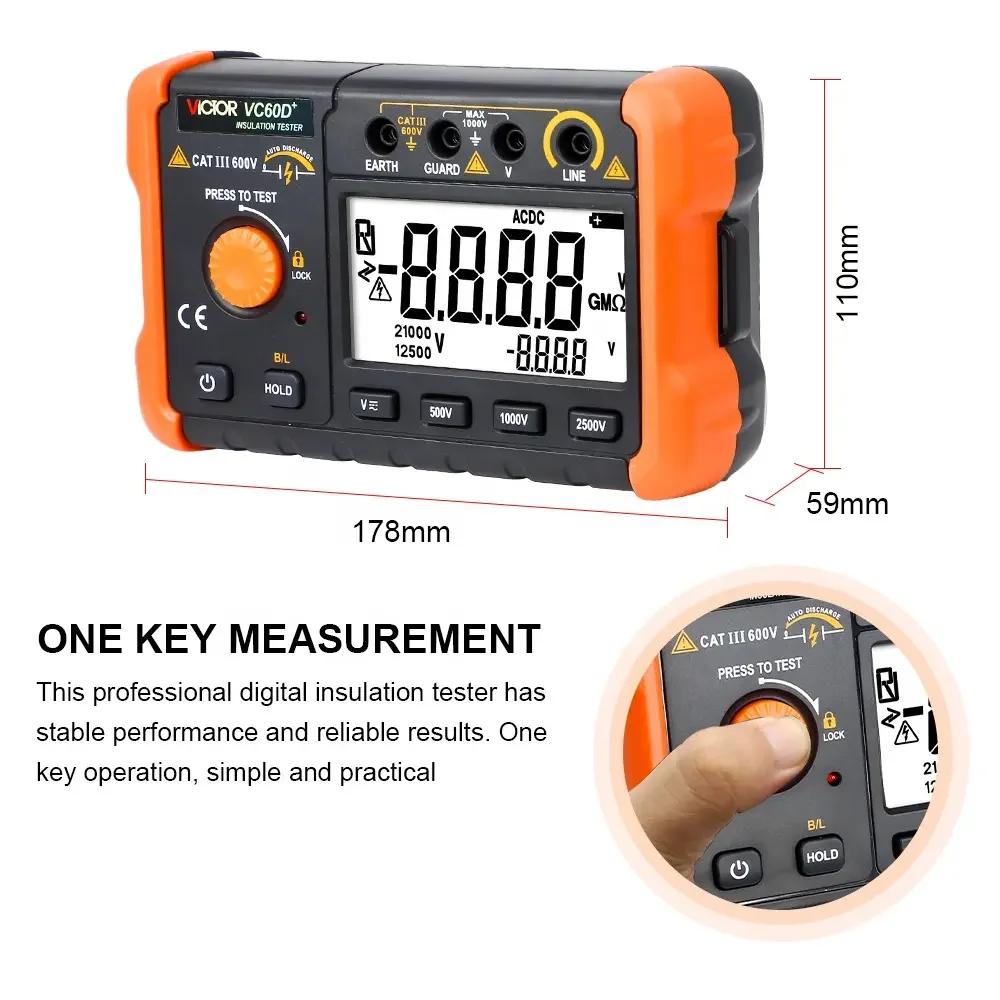 Picture 6: 60D+ High Voltage 2500V Insulation Tester Resistance Testers 1000V 2500V 50GΩ