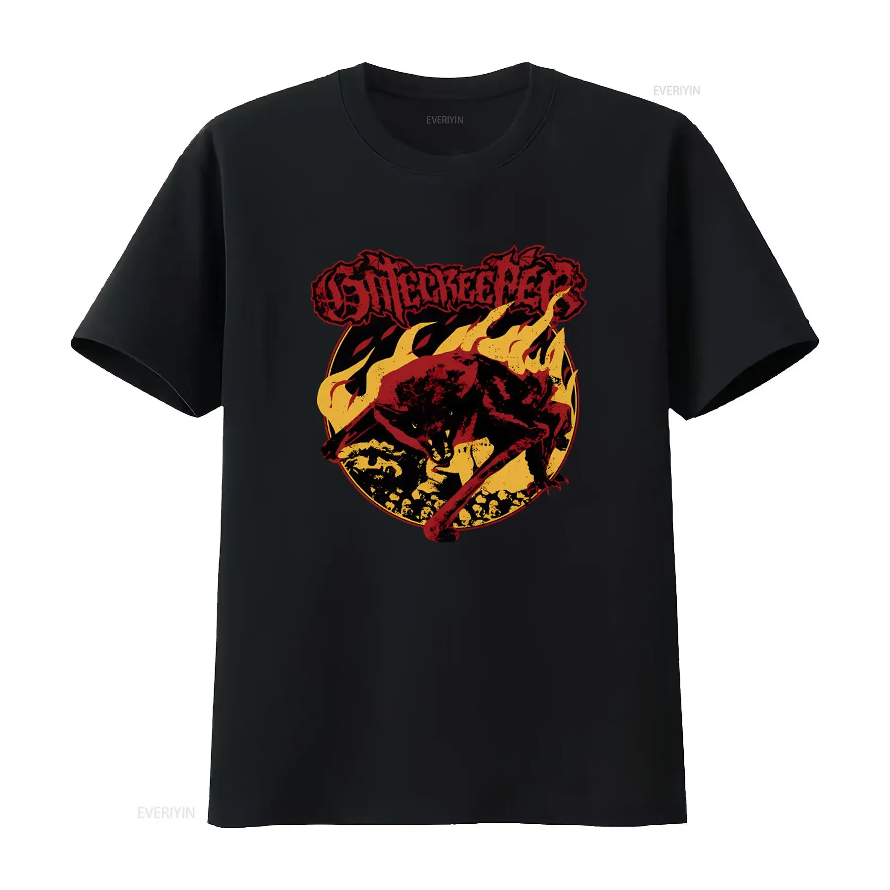 GATECREEPER Craving Flesh T Shirt Gothic Wolf Flame Design for  vintage Washed Breathable graphic Stylish homme Unisex Soft