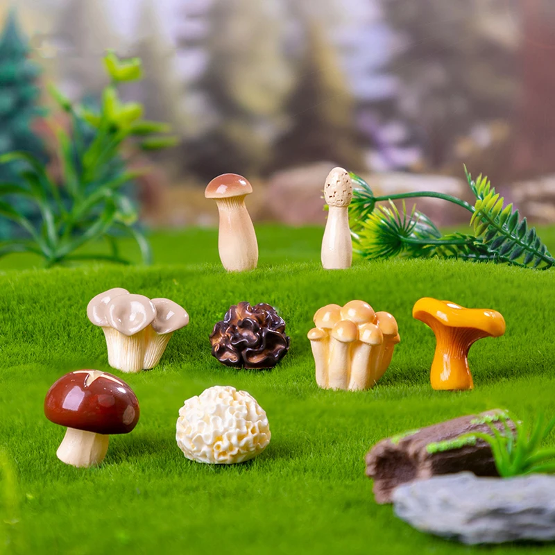 Small Mushroom Color Resin Ornament Micro Landscape Figurines Miniatures Cute Animals Micro Landscape Ornaments Decorations