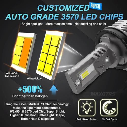 Imagen 2 del producto 2 uds H11 bombillas de faros LED para coche sin ventilador H9 H16JP H8 LED CSP Chip lámpara antiniebla automotriz 9005 9006 HB3 6500K blanco 3000K amarillo