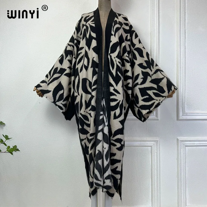 WINYI fashion African winter Kimono for women Retro Loose OverCoat Thick Warm long down dress cardigan Middle East winter abaya