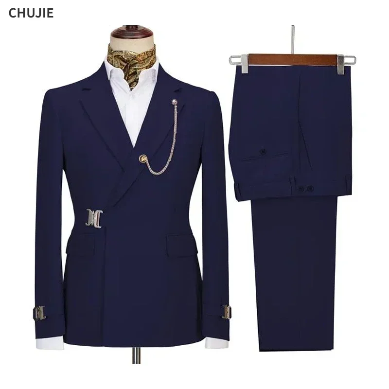 Wedding Suits For Men 2 Pieces Set Elegant Luxury Blazers Italian Designer Party Classic Full Jackets Pants Without Accessories