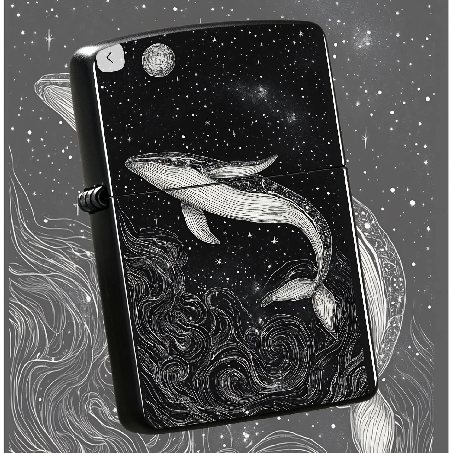 Creative Starry Whale Roaming Lighter Art Line-Drawn Interstellar Whale Moon Sky Pattern Portable Atmospheric Accessory Unique Stylish Gift For Friends Suitable For Multiple Scenarios Exquisite Personalized Carry-Around Item Interesting And