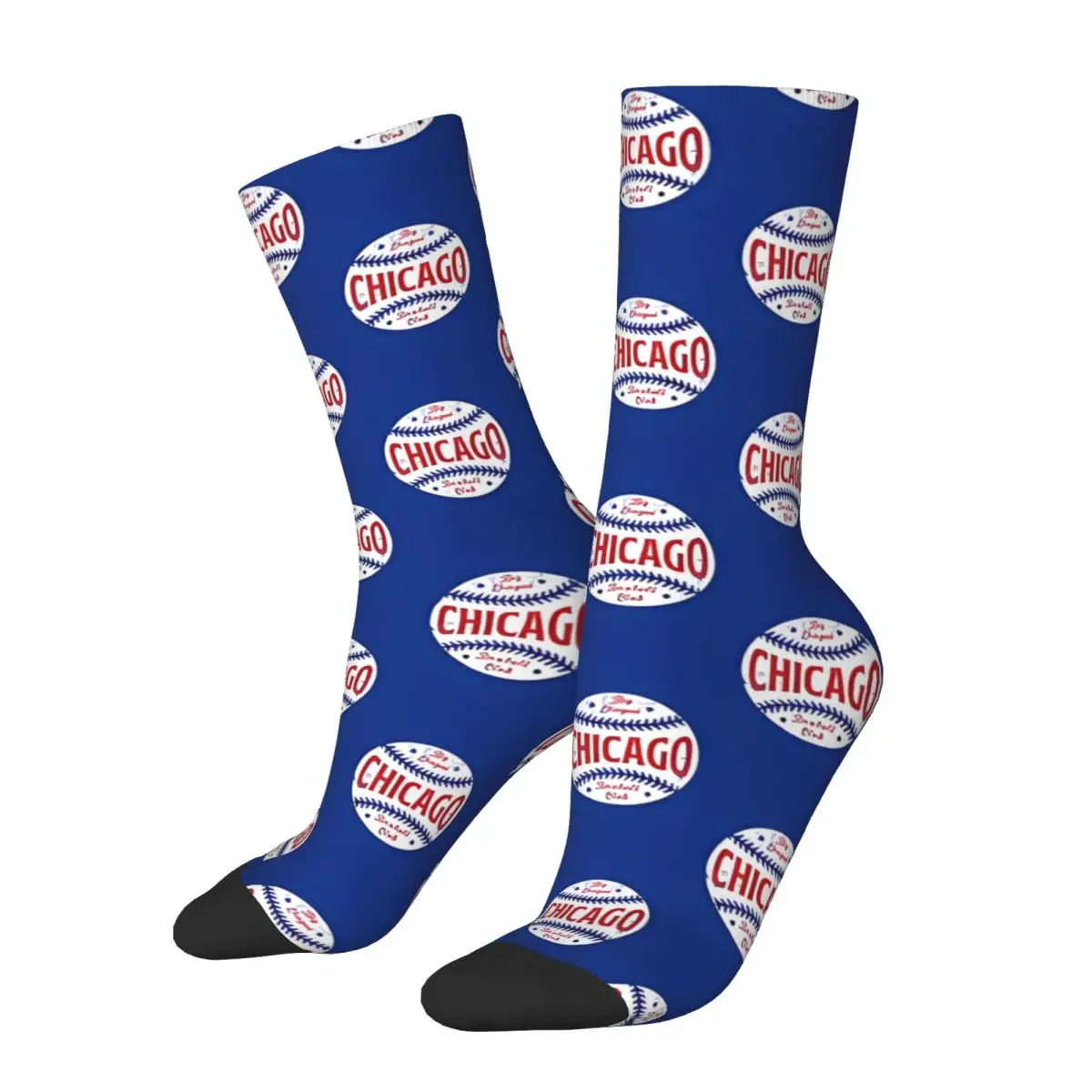 Funny Crazy Sock for Men Chicago Big League Baseball Harajuku Breathable Pattern Printed Crew Sock Casual Gift