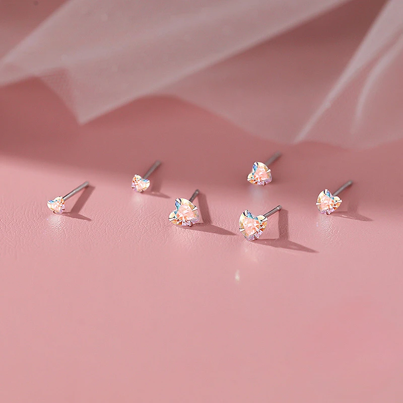 

INZATT Real 925 Sterling Silver Fantastic Zircon Heart Stud Earrings for Women Cute Fine Jewelry Ear Hole Care Accessories