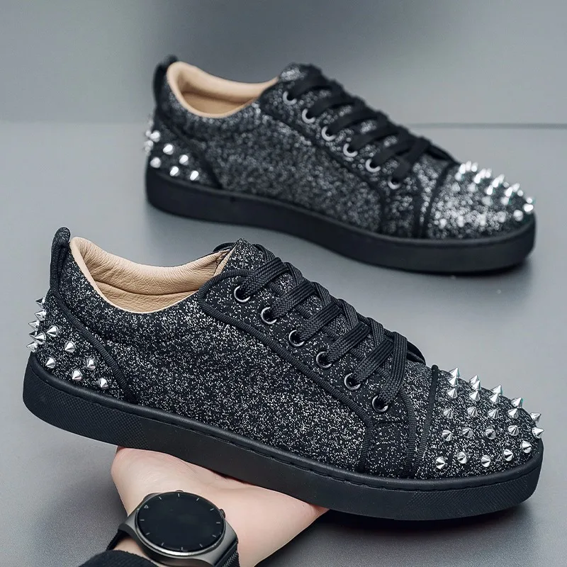 39-45 B-boy Bling Skateboard Shoes Men Glitter Designer Shoes Sequined Rivets Casual Sneakers for Man Hip-Hop Street Dance Party
