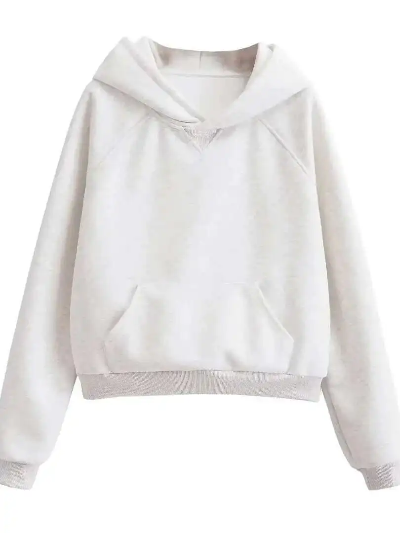 2024ฤดูใบไม้ร่วง/ฤดูหนาวใหม่หนาHoodedเสื้อแขนยาวผู้หญิงหลวมสบายๆอเนกประสงค์กระเป๋าขนาดใหญ่สีทึบAG1C