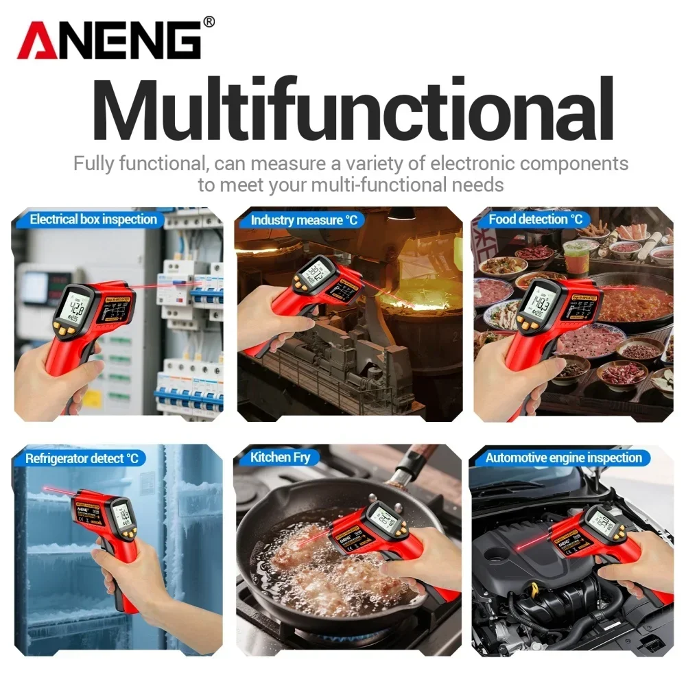 Termômetro infravermelho digital inteligente ANENG TH109 -50 ~ 400 ℃   Medidor de temperatura sem contato com display LCD Testadores de pirômetro e higrômetro