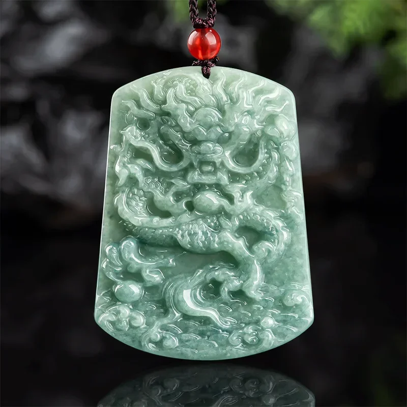 

Natural A Cargo Emerald Handmade Carving Dragon Pendant Fashion Boutique Jewelry Men's Women's Zodiac Jade Necklace