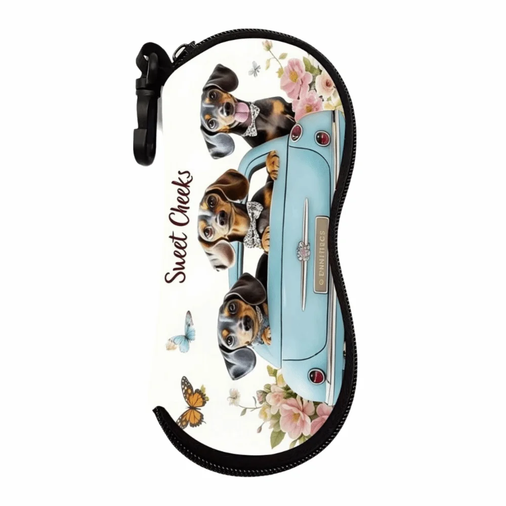 

Portable Hanging Dog Print Eyeglass Case Soft Water-resistant Reading Glass Pouch Leather with Hook Sunglasses Holder Women