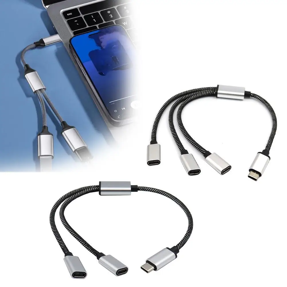 USB Type C To Dual USB Female Adapter Type-C Expansion HUB Data Transmission Braid For Samsung Iphone IPad R3E2