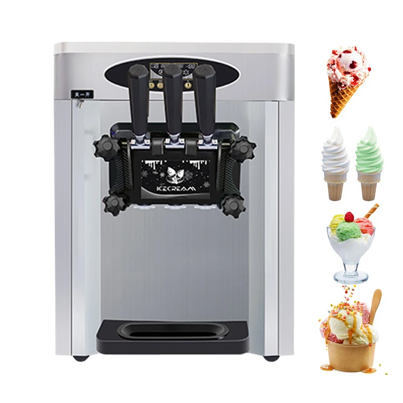 Desktop Soft Ice Cream Machine Stainless Steel Ice Cream Maker With LCD Panel 2+1Mix Flavor Ice Cream Making Machine BL25O