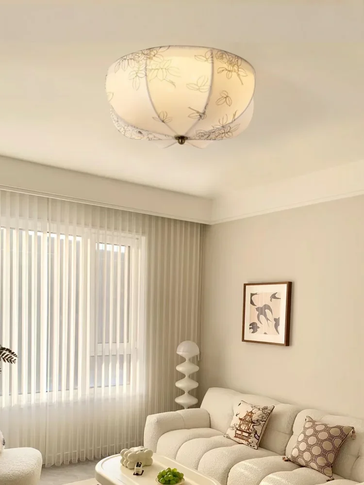 

Modern Chandelier Nordic Flush Mount Ceiling Light Fixture White Fabric Drum Shade Lamp for Bedroom Living Dining Room Corridor