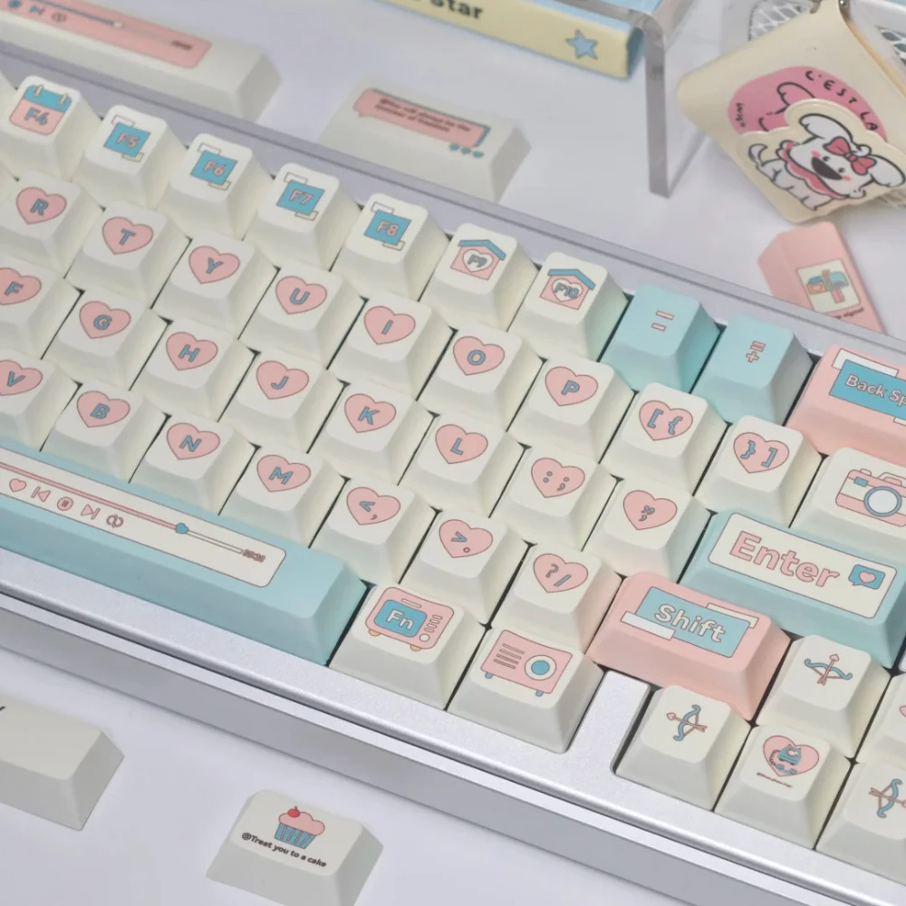 Keycap cinta gratis tema doa biru putih Keycap baru Cherry mekanik Keyboard Keycap 140 kunci Sublimasi Pbt hadiah Keycap