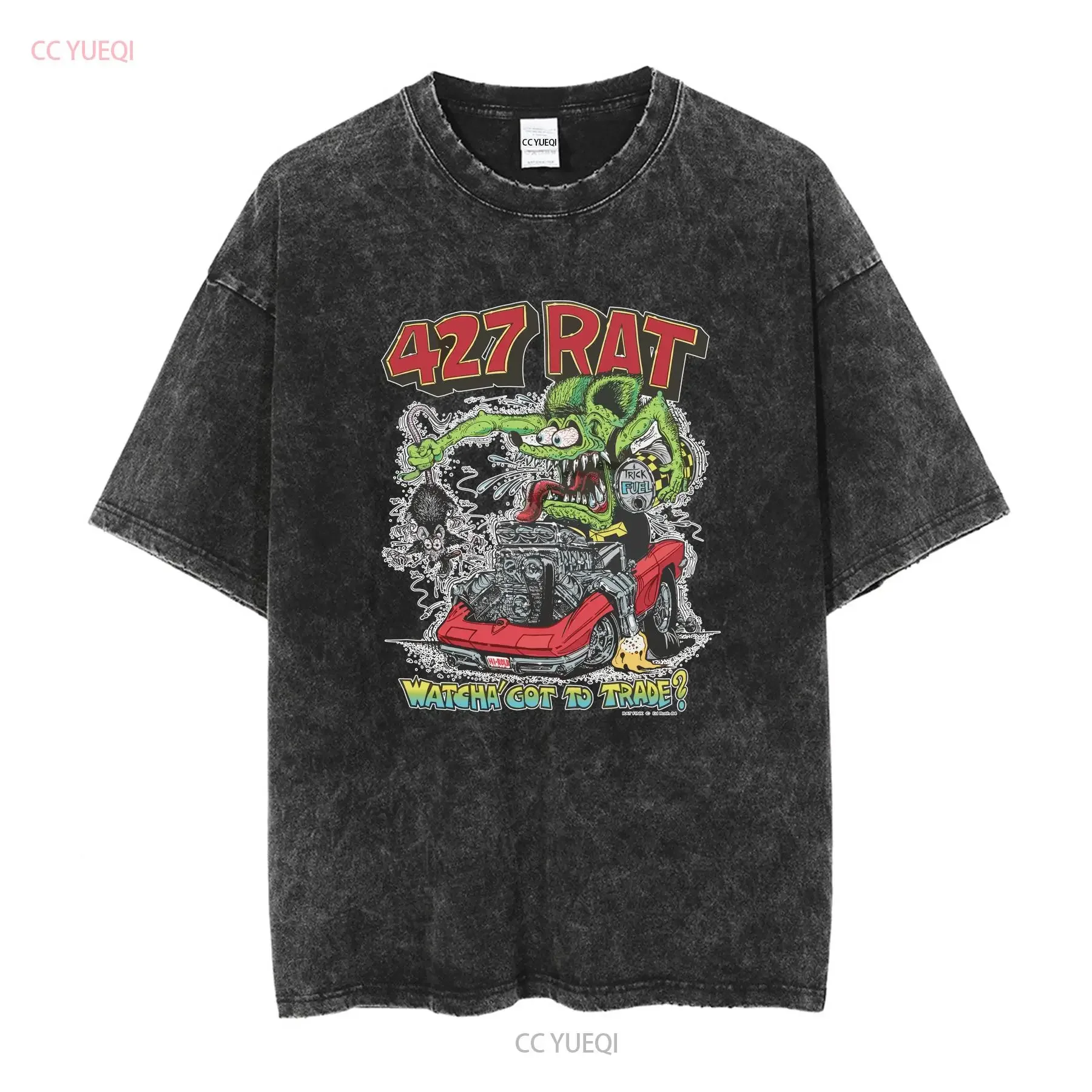 Ed Big Daddy Roth Rat Fink 427 Hot Rod White T Shirt vintage Washed streetwear graphic Top For Everyday Wear Soft Comfortable