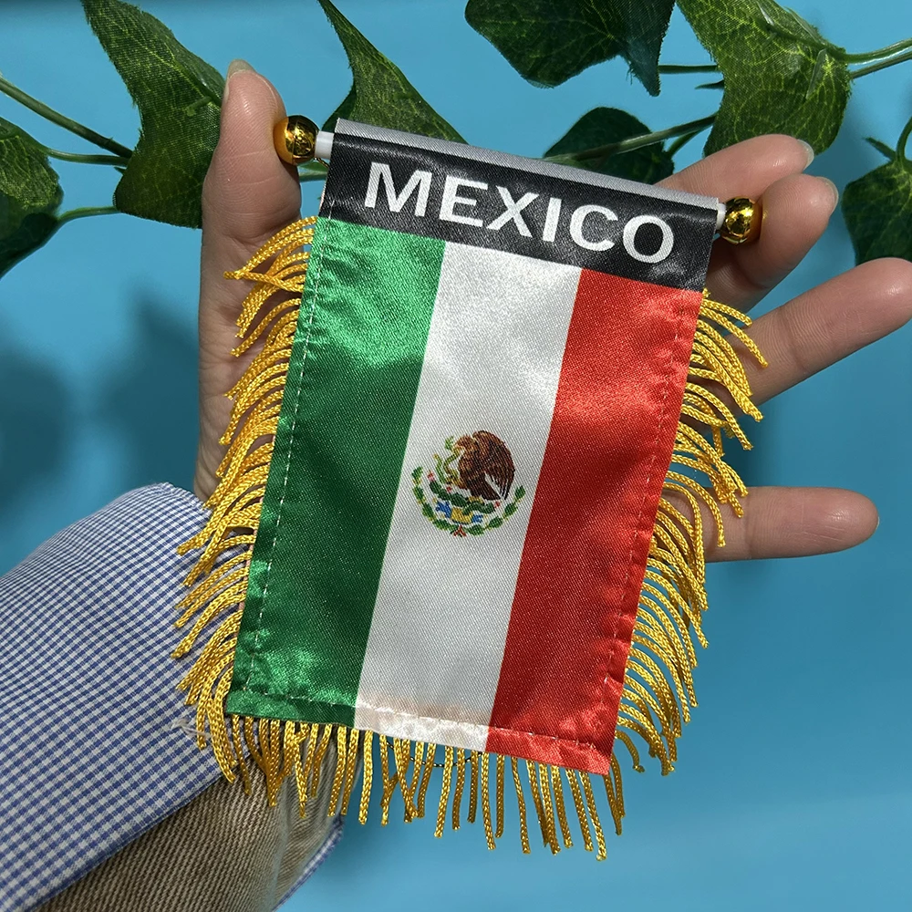 (SKY FLAG)Mexico Car Window flag 8*12cm Polyester double side printed Mexico Hanging pennant Flags Mexico Mini flag
