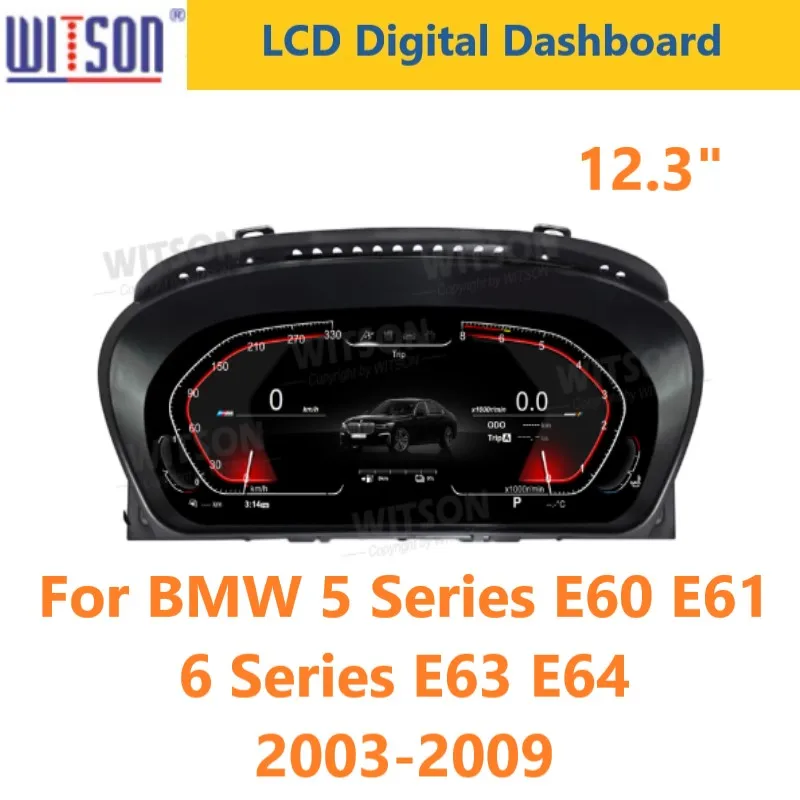 WITSON 12.3'' Digital Speedometer For BMW 5 Series E60 E61 6 Series E63 E64 2003-2009 LCD Dashboard Instrument Cluster