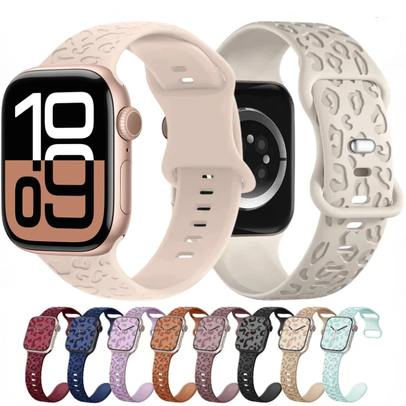 Silicone Strap For Apple Watch 11 10 9 8 7 45mm 41mm 46mm 42mm Ultra 3 49mm Leopard Print Bracelet Correa iWatch 6 5 4 3 SE band