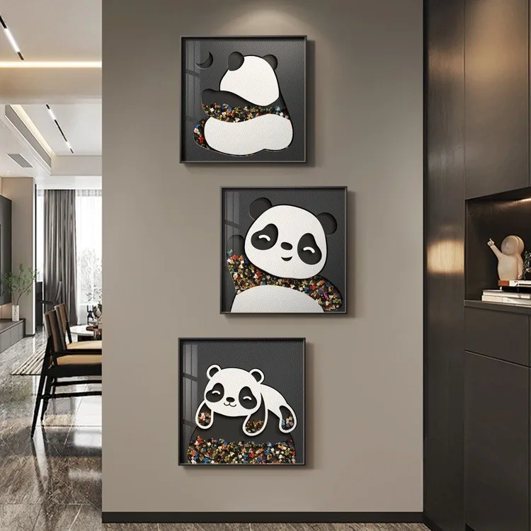 Modern living room advanced giant panda restaurant creative building block simple entrance entrance canvas painting