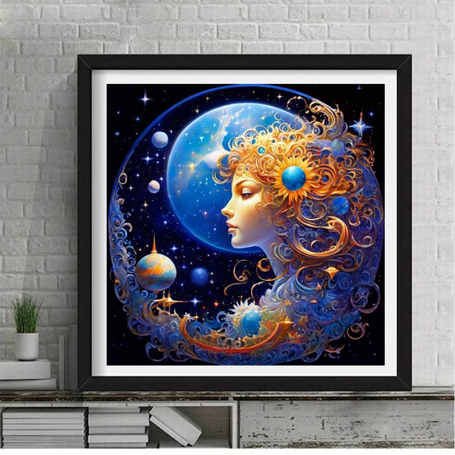 Fullcang Diy Diamond Painting New Elegant Goddess Full Rhinestone Art Mosaic Embroidery Fantasy Planet Woman Picture Wall Decor