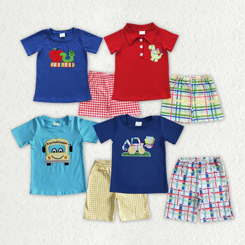 

BSSO0051 Wholesale baby boy clothes back to school short sleeve shorts sets Summer Boutique sets kids clothes boys baby rompers