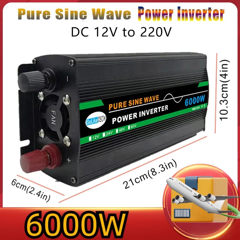 

6000W Pure Sine Wave Inverter 50Hz DC 12V to AC 220V Voltage Transfer Converter Car Inverter Universal Socket Auto Accessories