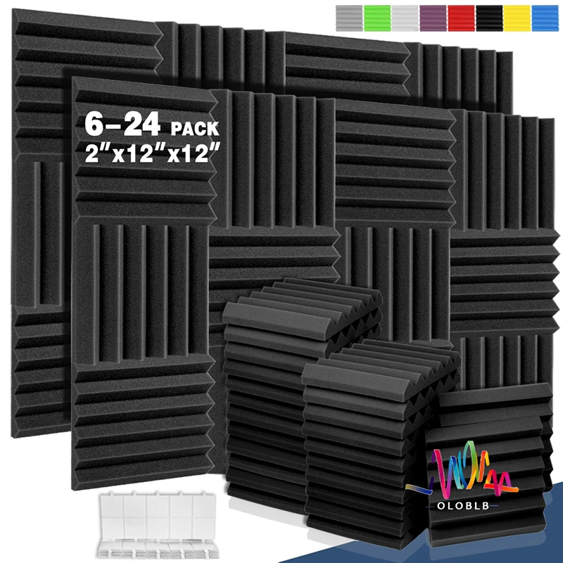 6- 24 Pcs Acoustic Foam Panels Soundproofing Foam Noise Cancelling Home Insulation High Density Studio Sound Absorbing Material