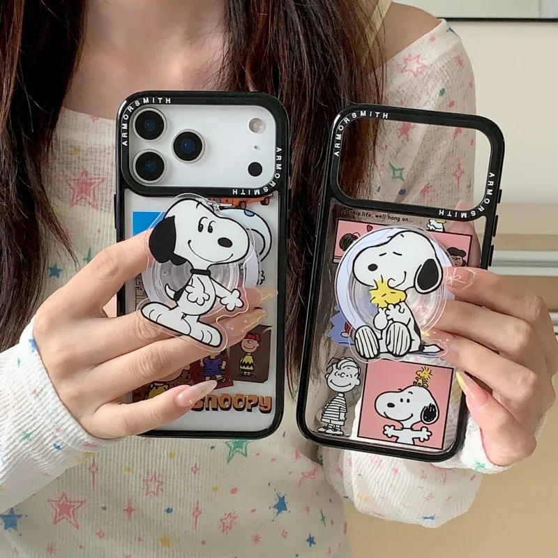 

Cartoon Cute Snoopy peanut Charlie Magsafe Wireless Charge Case For iPhone 11 12 13 14 15 16 17 Pro Max Snoopy Magnetic Holder