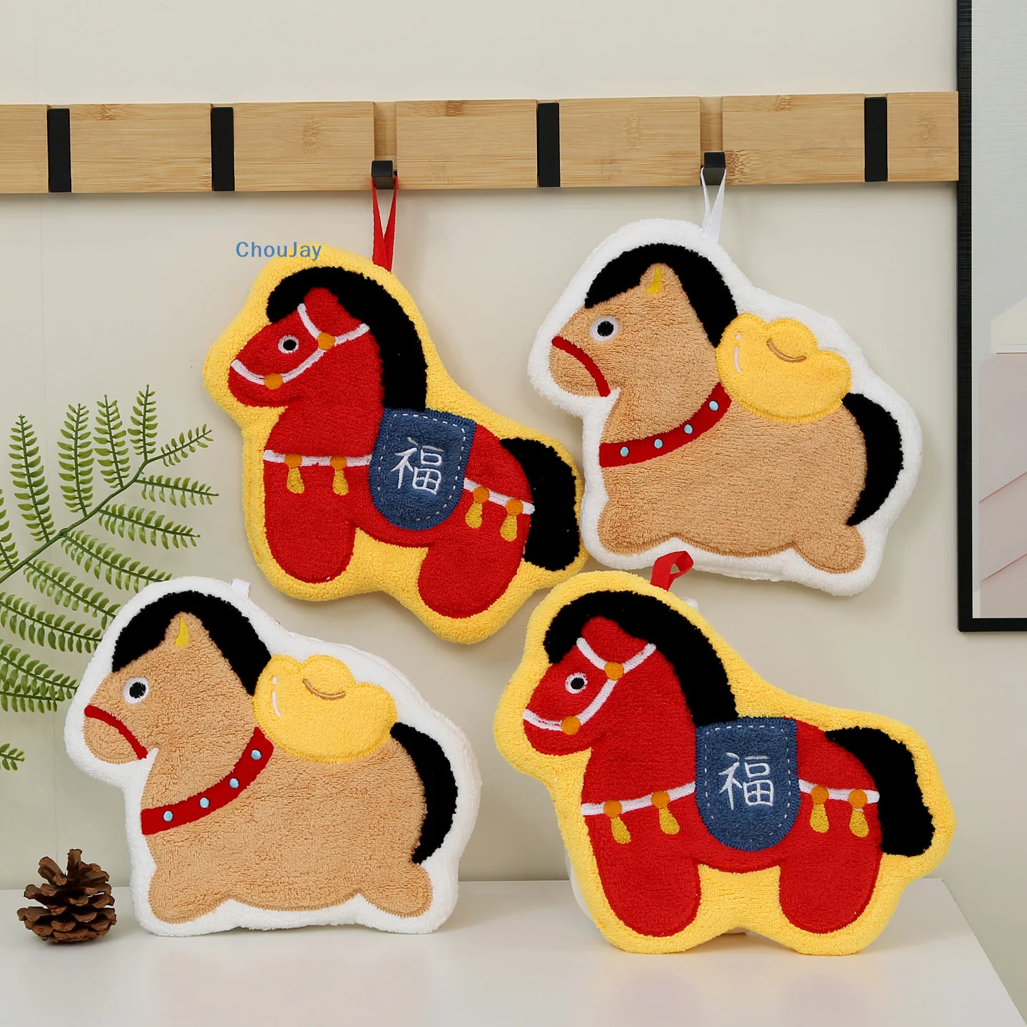 Toalla de mano de poni de Año Nuevo con dibujos animados, forro polar Coral, toallitas para el hogar, cocina y baño, toallas absorbentes colgantes gruesas con forma de caballo