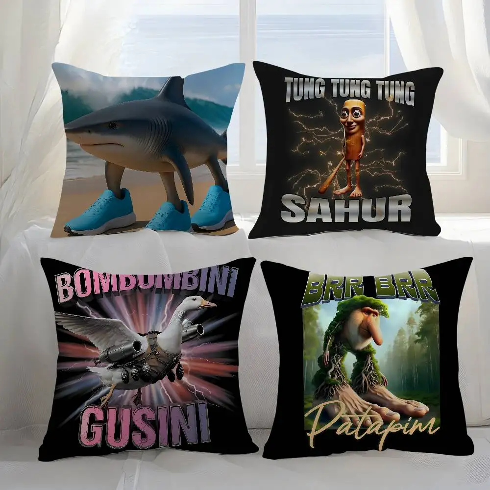 Taie d'oreiller italienne Brain Rot Meme Tralalero Tralala, housse de coussin courte en peluche Double face pour salle d'impression HD, pour la maison et le bureau