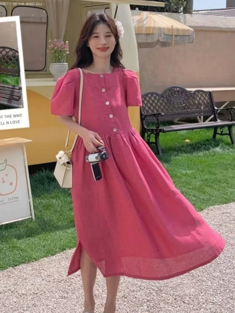 Romantique Magenta Dr Femmes Été Nouveau Unique Super Belle Pur Aosphère Quali Long Dr Coréen Sle Printemps Automne...