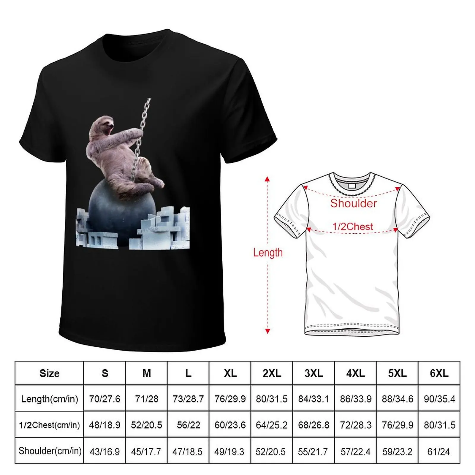 Wrecking Ball Sloth T-Shirt Trendy Print Short Sleeve T-Shirt