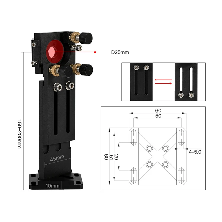Yongli CO2 Laser Head Set Dia.18mm FL38.1 Dia.20 FL50.8/63.5/101.6mm ZnSe Focus Lens Dia.25m Mirror for Laser Engraving Machine