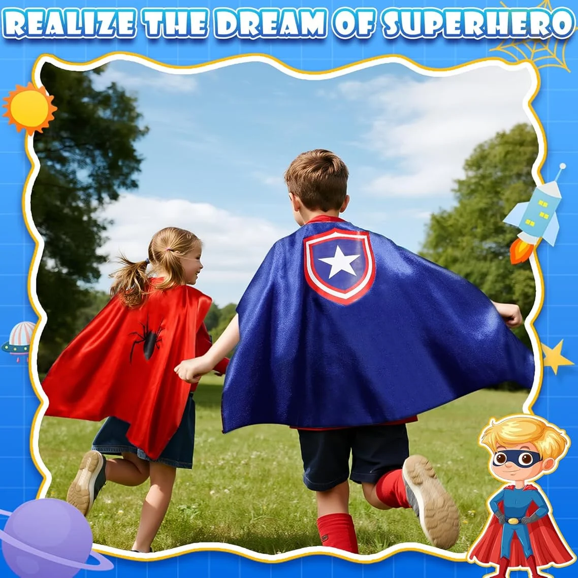 Capes et masques de super-héros pour les faveurs de fête d'anniversaire, costumes de cosplay d'Halloween, garçons, filles, cape de déguisement, masque, cape en satin, cape de dessin animé