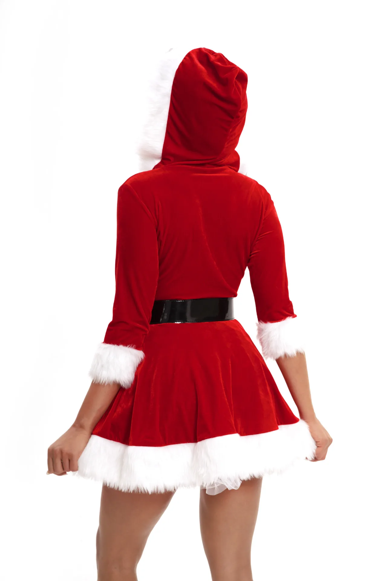 Mini-Robe Mère Noël en Velours à Capuche – photo 10