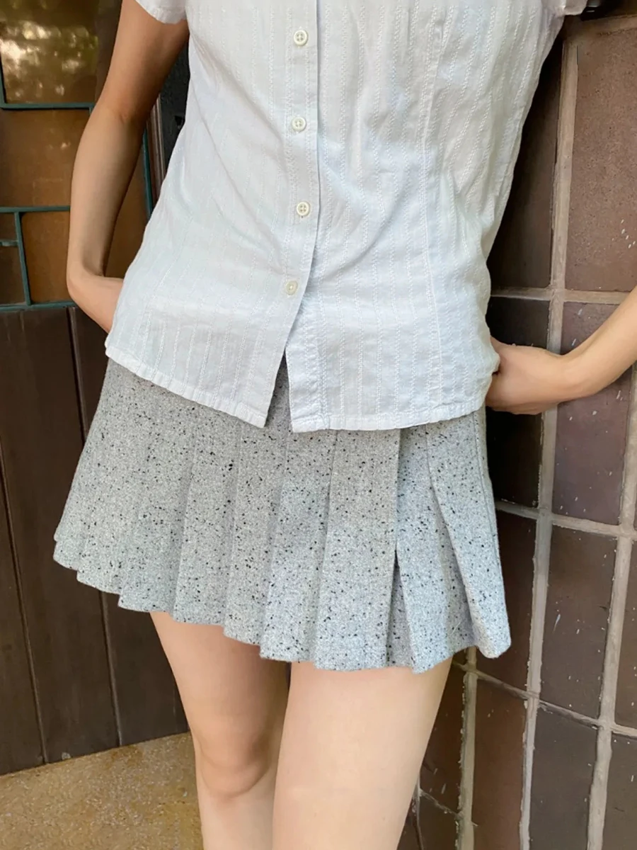 

Grey Thick Mini Pleated Skirts Women New Low Waist A-line Cotton Short Faldas Female Autumn Preppy Style Vintage Sweet Skirt Y2k