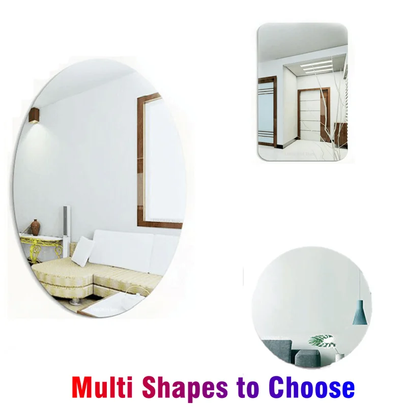 HD Self Adhesive Acrylic Mirror Tiles DIY Flexible Non Glass Safety Mirror Sheets Wall Stickers 2MM Thick Shatterproof Anti Fog
